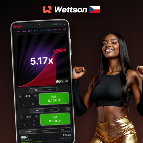 Aviator demo ve Wettson Kasinu – červené letadlo stoupá s násobitelem