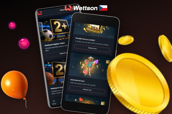 Mobilní formulář pro vklad ve Wettson Kasino s promo kódem CZWETT50 a ikonami Visa a Bitcoin